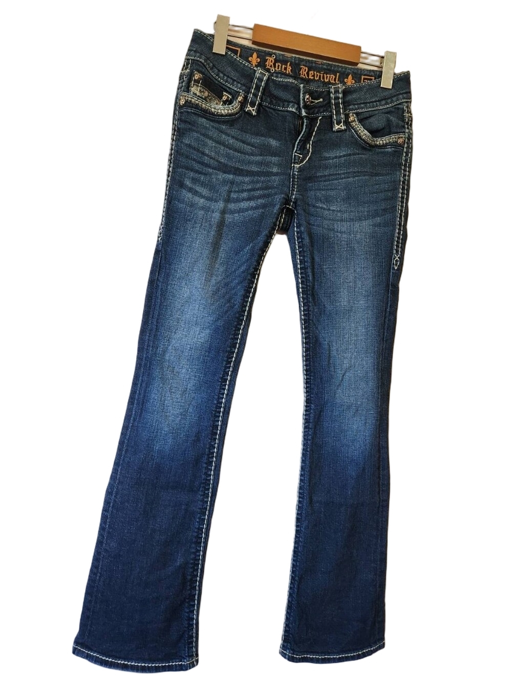 Rock Revival Roux B400 Bootcut Jeans Y2K McBling Sequin Fleur-De-Lis Sz 27 - Picture 2 of 15